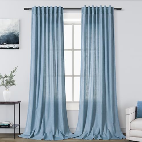 blue linen textured 96 inch curtains 2 panel, main product view