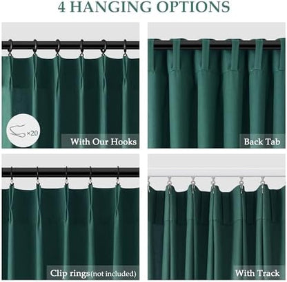 aersas dark green pinch pleated linen curtains 96 showing dimensions