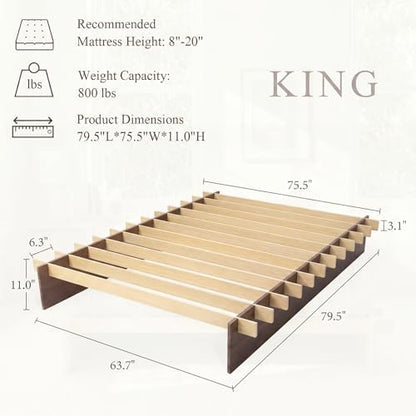 yechen king wood platform bed frame, king size shown in use