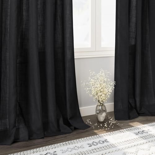 nanspring black curtains 95 inches long 2 panel showing dimensions