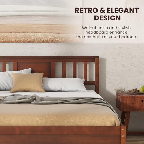 giantex full size solid wood platform bed frame showing dimensions