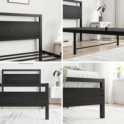 hojinlinero black twin bed frame with wood headboard,single showing dimensions