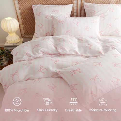 pink comforter set full size 3 pieces,pink bows, side view