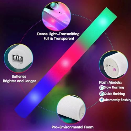 SHQDD 210 PCS Foam Glow Sticks with 3 Modes Colorful Flashing, Glow in Dark P...