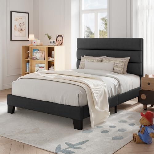 allewie twin size platform bed frame with fabric, close-up detail