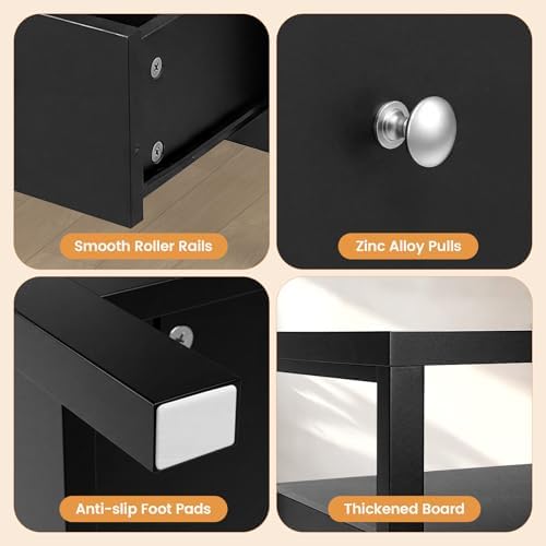 28 inch wide night stand, black nightstand with, side view