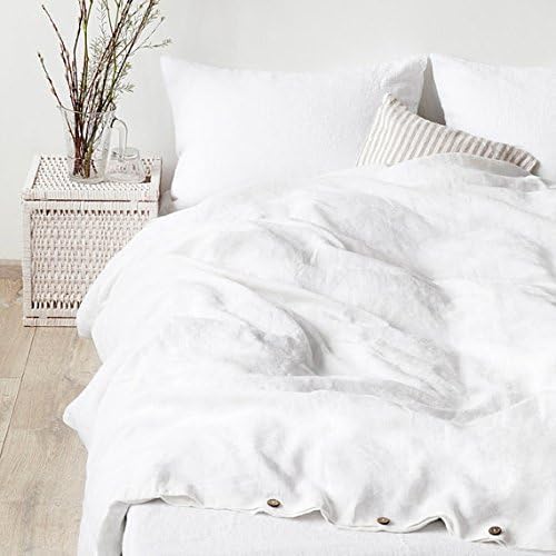Simple&Opulence 100% Washed Linen Duvet Cover, 3 Pieces Natural Flax Fren...