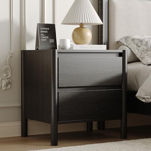 hourom 2 pcs black nightstand set for bedroom, front angle view