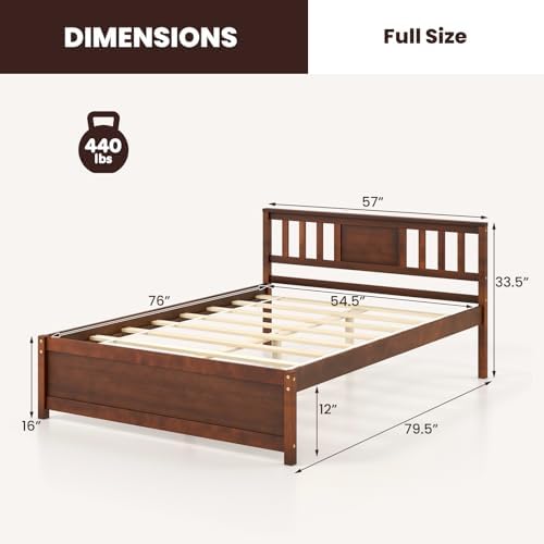 giantex full size solid wood platform bed frame shown in use