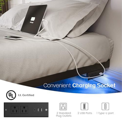 olevs floating bed frame full size metal with, side view