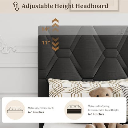garveehome twin xl bed frame, adjustable upholstered headboard,gray showing dimensions
