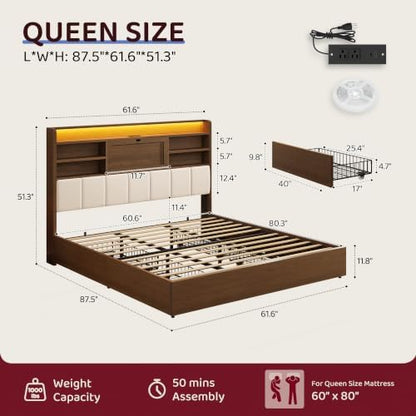 breltam queen size wooden bed frame with 4 shown in use