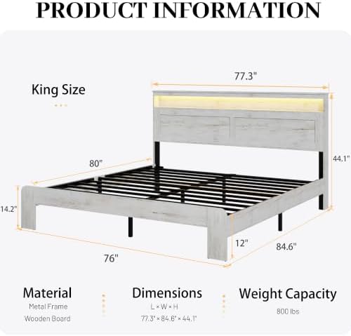 king size wooden bed frame with headboard, rustic shown in use