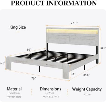 king size wooden bed frame with headboard, rustic shown in use