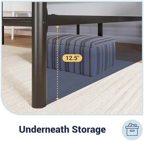 allewie full size metal bed frame with headboard, side view