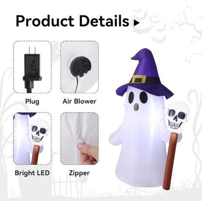 4FT Halloween Inflatables White Ghost Wearing Hat Decorations