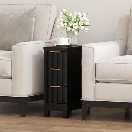 elyken 7.9'' narrow fluted nightstand with 3 drawers showing dimensions