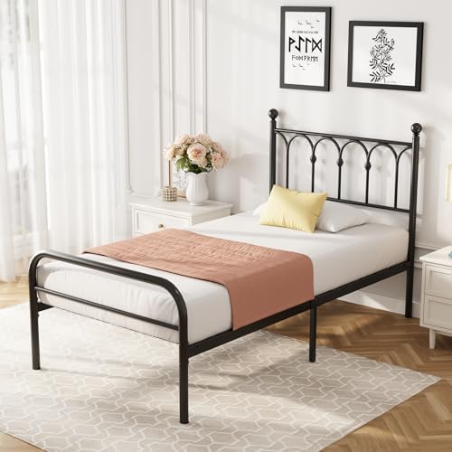 dumos twin bed frame, heavy duty metal platform, close-up detail