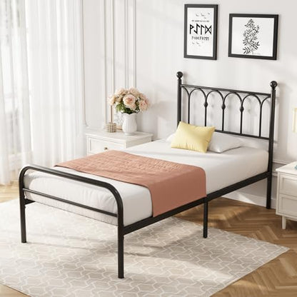 dumos twin bed frame, heavy duty metal platform, close-up detail