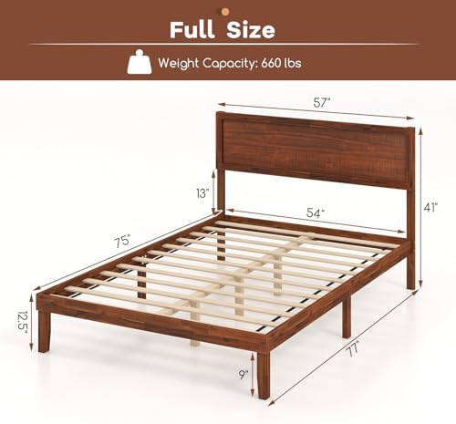 komfott full size wood bed frame with headboard shown in use