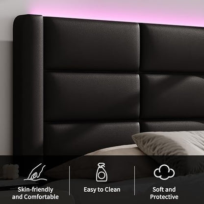 twin bed frame with headboard and led lights, side view