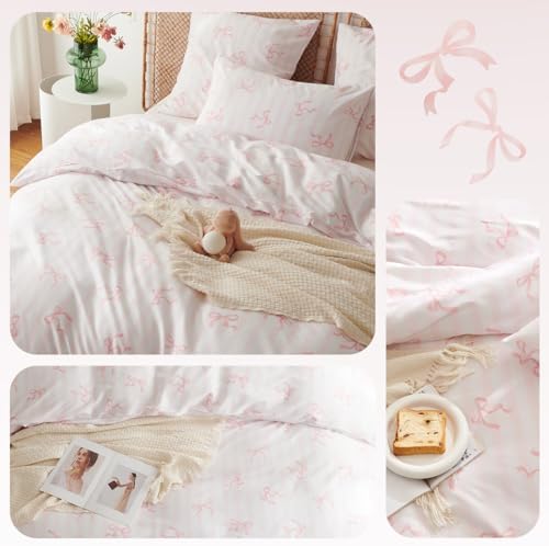 pink comforter set full size 3 pieces,pink bows showing dimensions