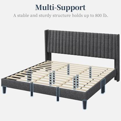 yaheetech king bed frame with headboard, dark gray on a desk or shelf