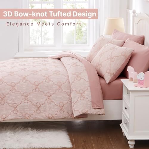 Twin Comforter Set with Sheets for Girls-5 Pieces Bow Twin Bedding Sets