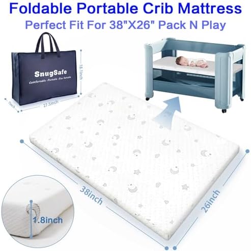 Breathable Pack and Play Mattress Pad (38"x26"x1.8"), Waterpro...