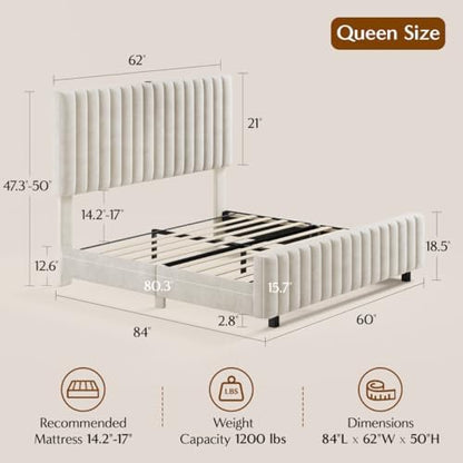 50" tall queen bed frame with adjustable headboard shown in use