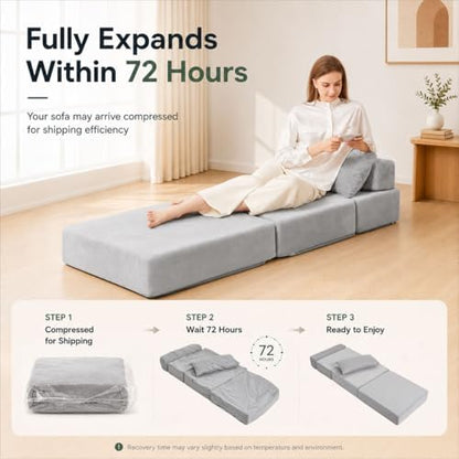 folding sofa bed, convertible sleeper chair, no assembly on a desk or shelf