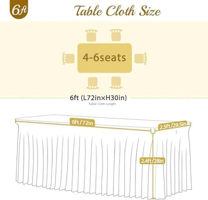 Besutolife 4 Pack Black Spandex Table Cloth for 6ft Rectangle Tables, Wrinkle Free Spandex Table Covers 6ft, Stretch Tablecloth with Skirt for Wedding Banquet Party Halloween Decorations