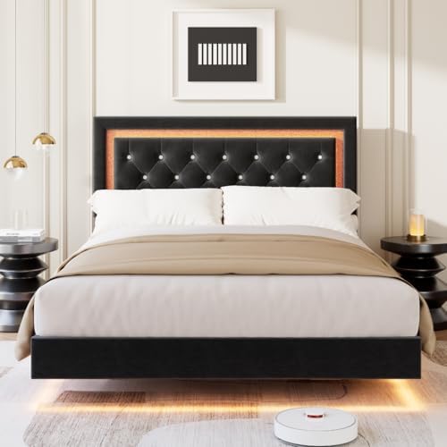 garvee floating bed frame queen size with smart, side view