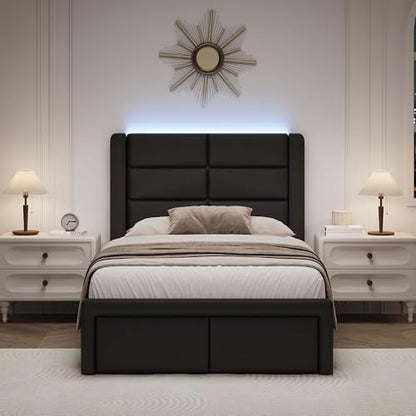 twin bed frame with headboard and led lights, package contents
