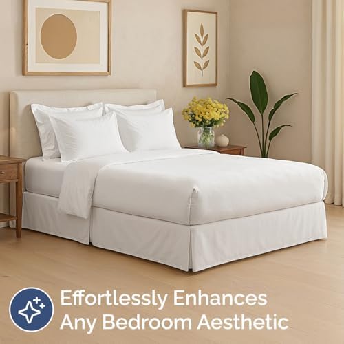 Pleated Bed Skirt Queen Size - 3 Sided Pleated Bed Skirt Queen - Ultra-Soft, Easy Fit with 12 Inch Tailored Drop - Hotel Quality, Wrinkle Free & Fade Resistant - for Women, Men, Kids & Teens - White