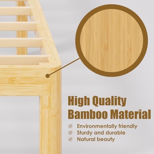 12" bamboo wood twin bed frame platform with showing dimensions