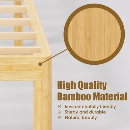 12" bamboo wood twin bed frame platform with showing dimensions