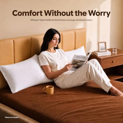 set of 8 pillow protectors with zipper standard on a desk or shelf
