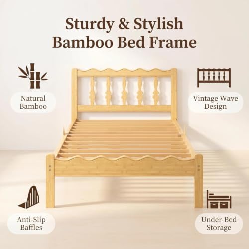 bamboo twin xl bed frame with headboard, 12, side view