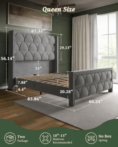 ohoholive queen size bed frame with 56" headboard shown in use