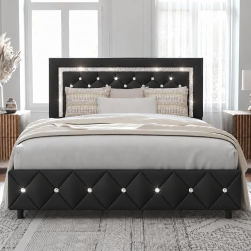 hombck full size bed frame, upholstered platform bed, close-up detail