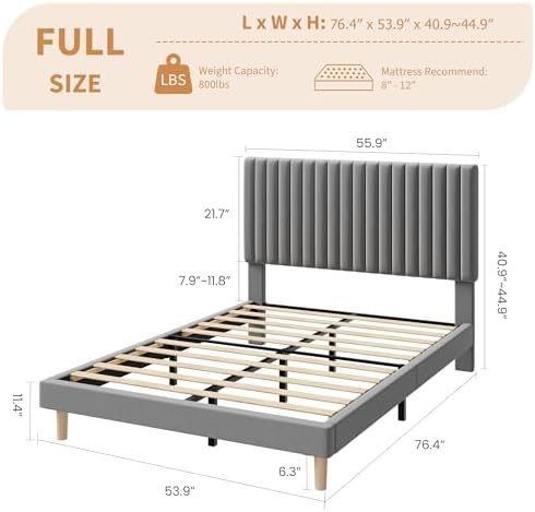 full bed frame with adjustable headboard, velvet upholstered shown in use