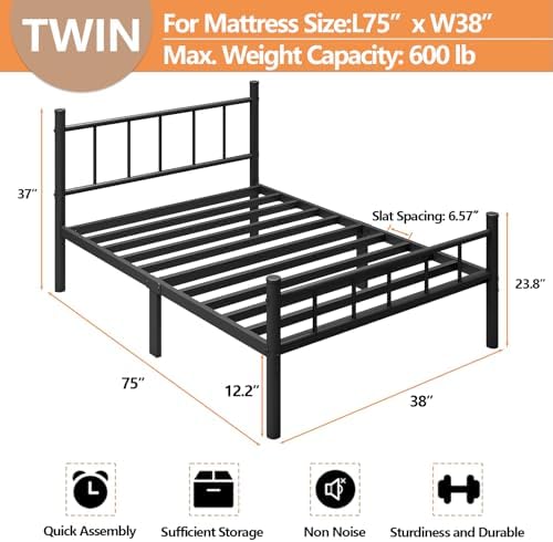 zizin twin size metal bed frame with headboard shown in use