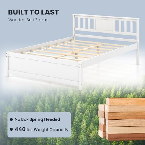 giantex full size solid wood platform bed frame showing dimensions
