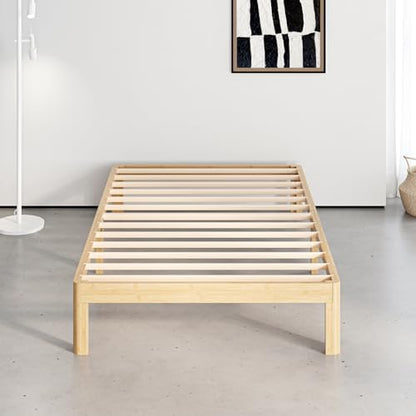 12" bamboo wood twin bed frame platform with, close-up detail