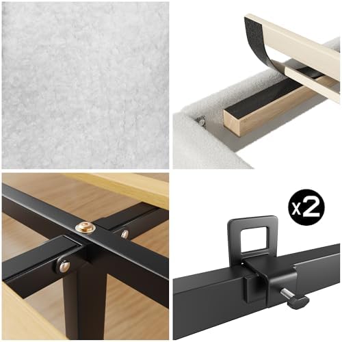 king bed frame, boucle upholstered platform bed with, package contents