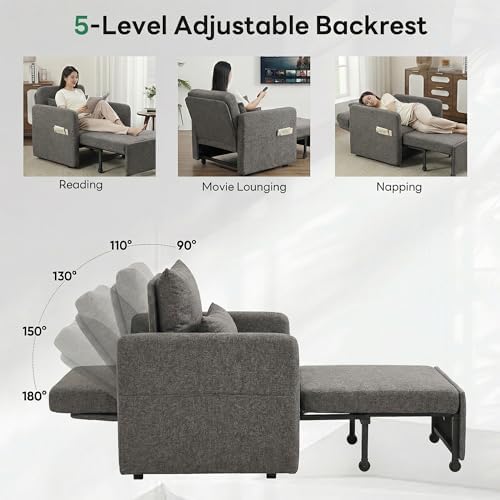 Iroomy 5-Level Adjustable Convertible Sleeper Chair, 3-in-1 Pull Out Sofa Bed...