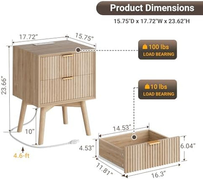 fluted nightstand with charging station & beveled edges shown in use