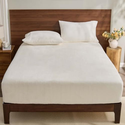 bedelite fleece queen fitted sheet & pillowcases set, front angle view