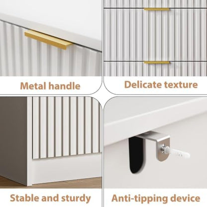 white 5 drawer dresser for bedroom, fluted dresser, close-up detail